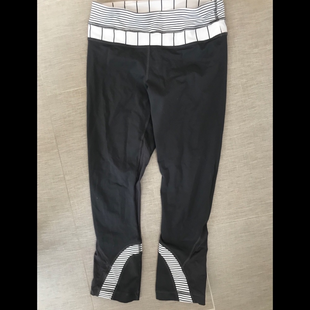 Lululemon Grey Leggings with Striped Waistband